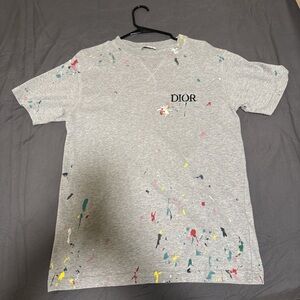 Dior Gray T-Shirt with Colorful Splatter